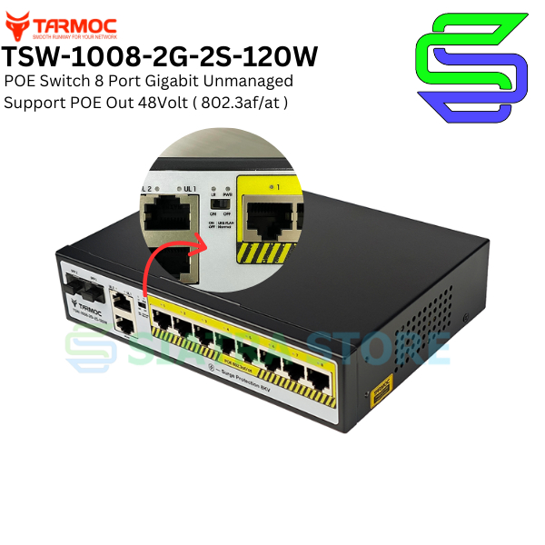 Tarmoc TSW-1008-2G-2S-120W, 8 Port Gigabit POE 802.3af/at POE Switch 120W