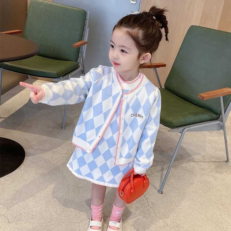 CARENS DRESS SET Baju Anak Perempuan Dress Rajut Import impor Blazer + Dress  Kekinian Fasion Korean