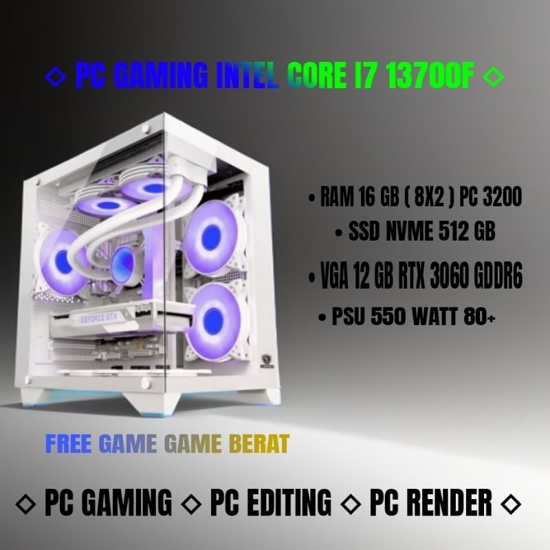 Pc Gaming Core i7 13700F Ram 16 Gb Vga 12 Gb RTX 3060 Nvme 512 Gb Pc Render Gen13