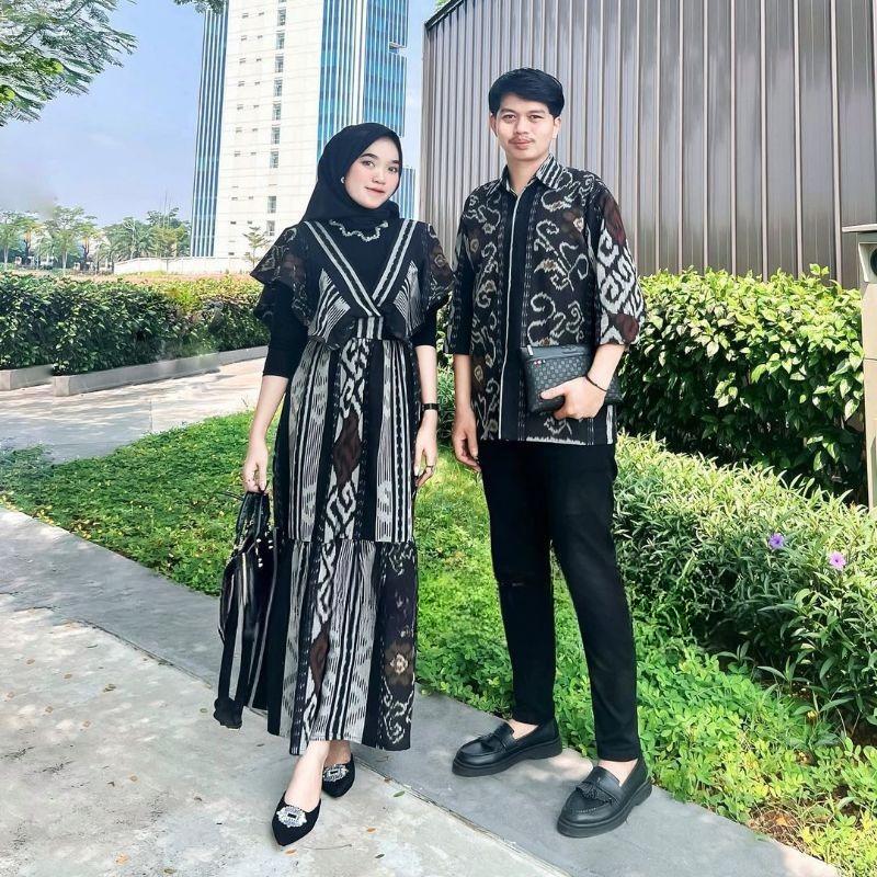 Ivani Dress Couple Cantik - Outer Tenun Wanita - Kemeja Panjang Pria - Kemeja Pendek