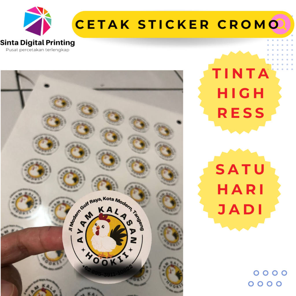 

Cetak Sticker Chromo A3 + Cutting / Stiker Logo Kemasan Makanan Custom Desain Ukuran Murah