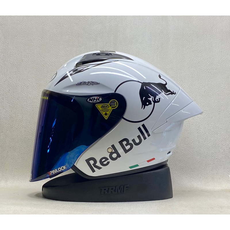 NHK N1 MAX Solid White || Paket Stiker Redbull Black - Single Visor Iridium - Helm Half Face