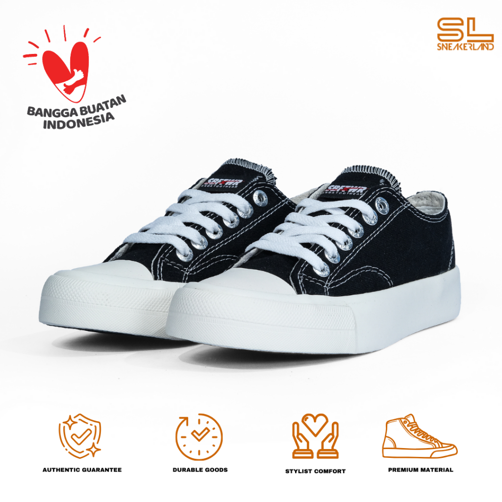 SABA Vintage Black White - Sepatu Sneakers Casual Pria Wanita