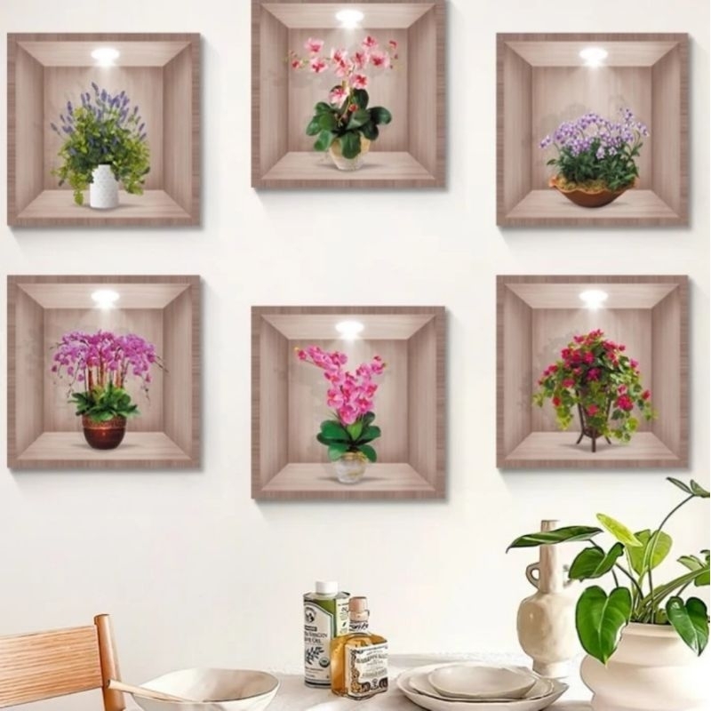 wallpaper dinding 3d hiasan ruang tamu sticker vas bunga