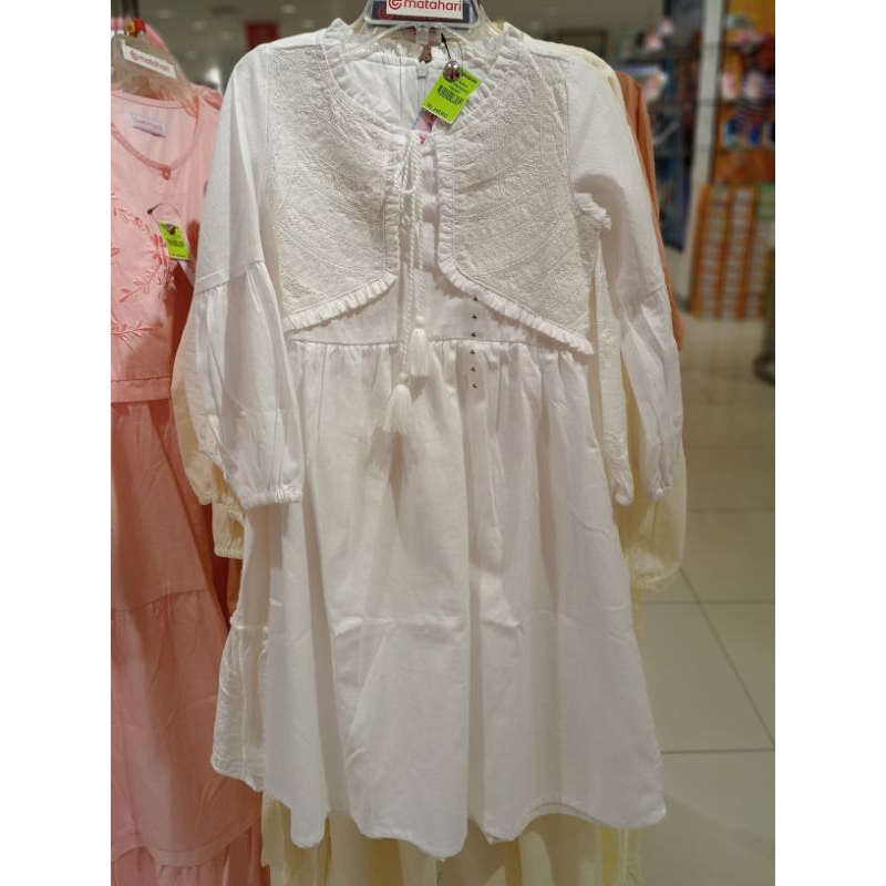 Gamis Dress Anak Perempuan SWEET MISS KIDZ TOO Matahari  Baju Muslim Full Putih Bersih Usia 4-14tahu