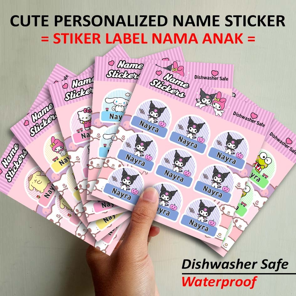 STIKER NAMA ANAK KUROMI | STIKER TAG NAMA HELLO KITTY| STIKER LABEL NAMA MELODY | STIKER KUSTOM | ST