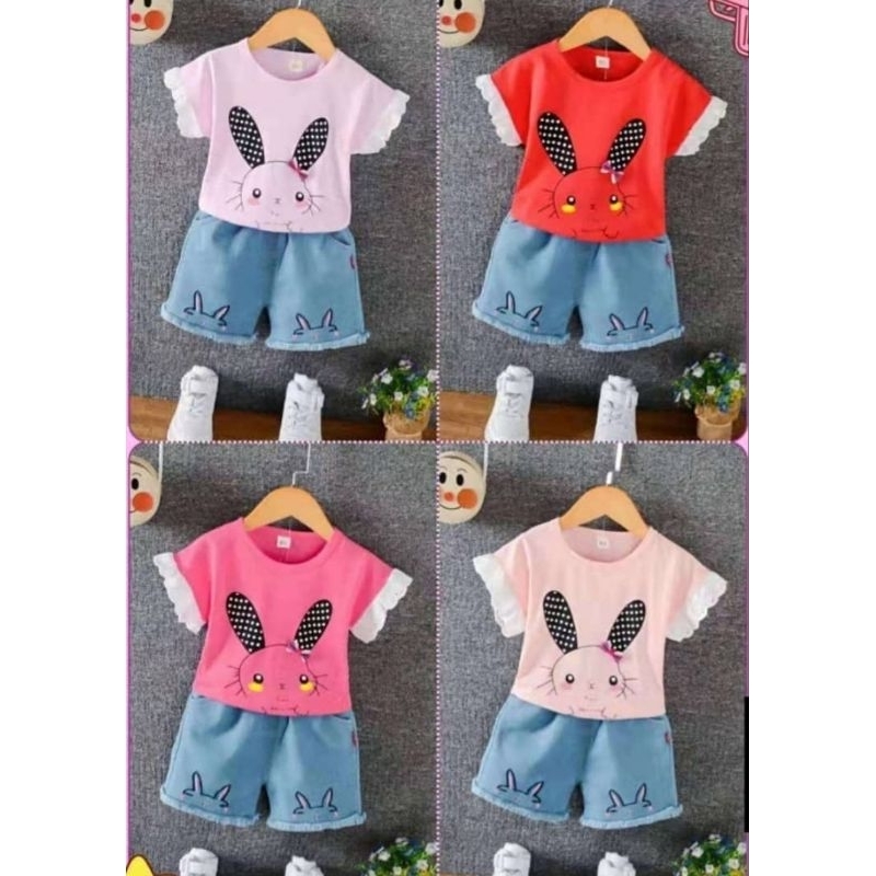 BOSS BAYI FASHION - Setelan IMPORT Anak Perempuan/  Set Baju dan Celana Pendek Jeans