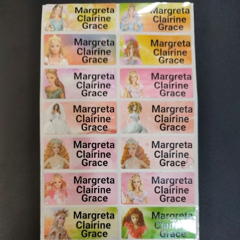 

Cetak Print Stiker Label Nama Anak Waterproof BarBie Size L Custom MURAH