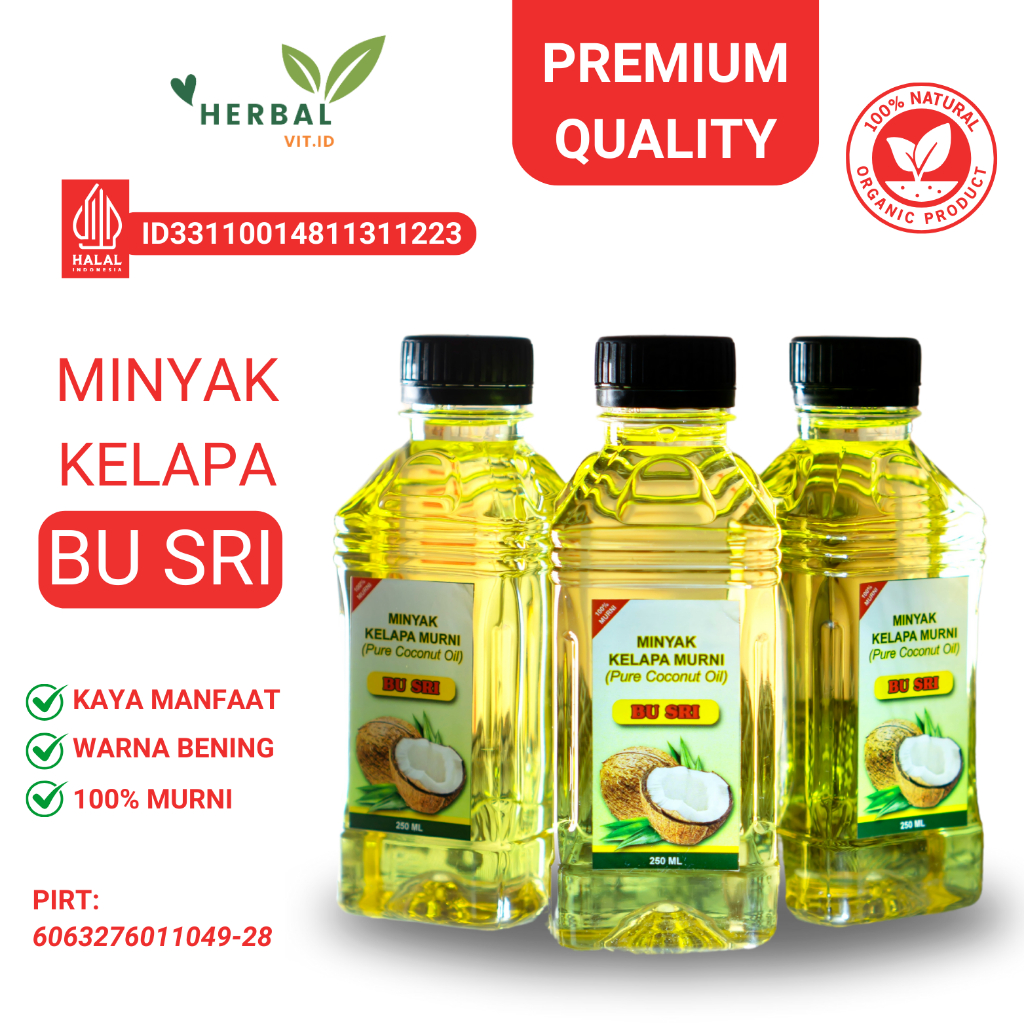 Minyak Kelapa Murni Bu Sri 250ml / Minyak Kelapa Asli 100% Murni / Minyak Kelapa Murni Asli 100%