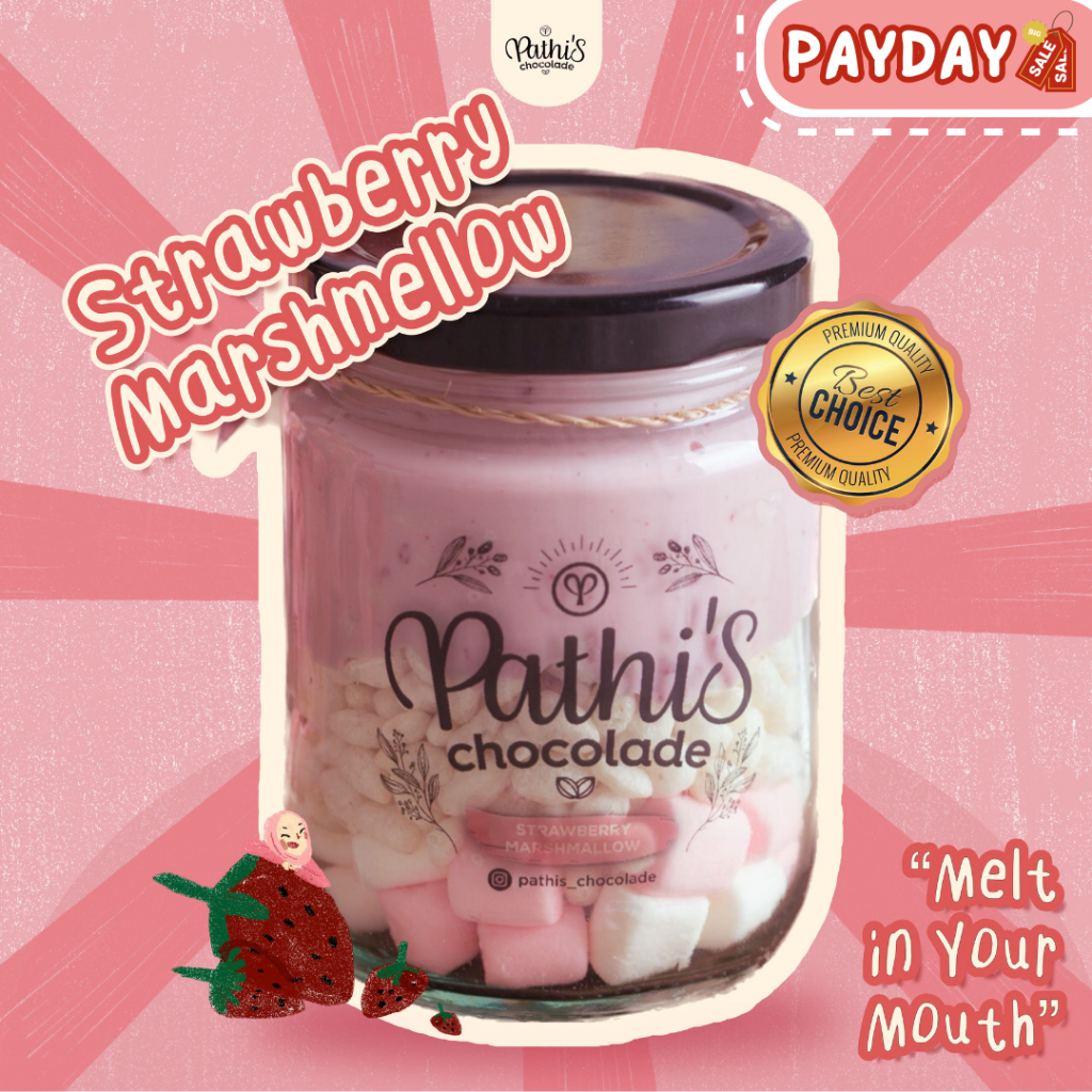 

MILKY STRAWBERRY MARSHMALLOW - Chocolate In Jar Pathis Chocolade Cemilan Coklat Lumer Renyah Crunchy