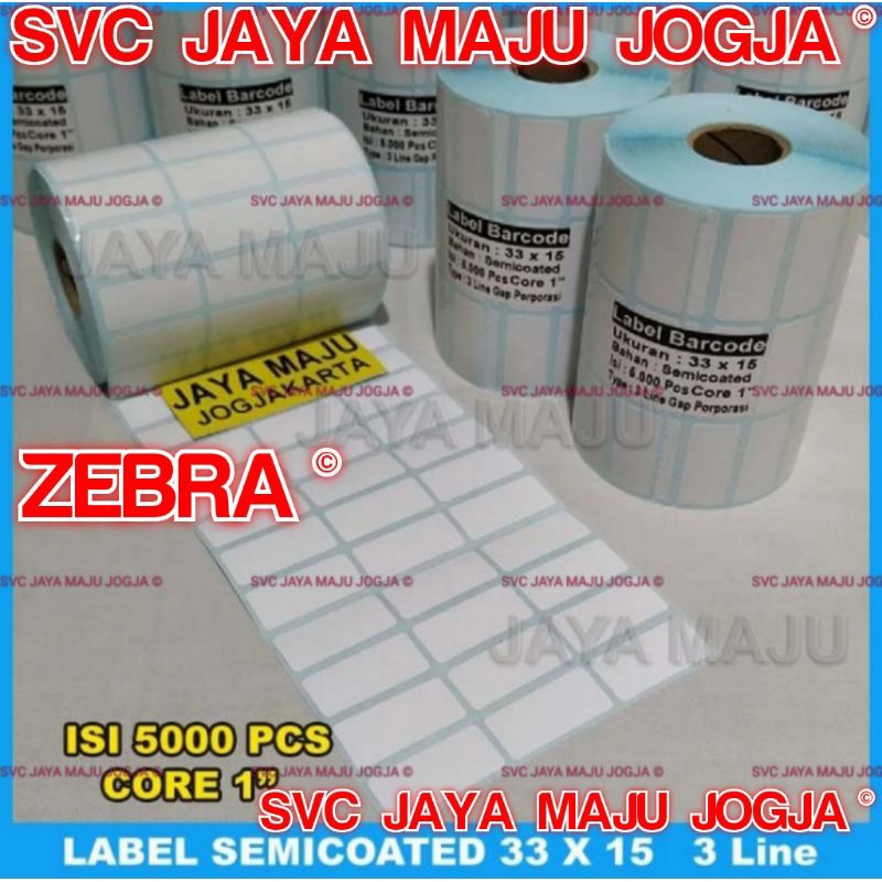 

[ ZEBRA ] 33 X 15 SEMICOATED - 3 LINE - FACE OUT - ISI 5.000 PCS || CORE 1" || LABEL BARCODE PAKAI RIBBON - APOTEK OBAT LAB LABORATORIUM KLINIK RS TOKO || 33X15 SEMICOAT - GC420T GK420T GK888T GT820 ZD220 ZD230 ZD420 ZD421 ZD 888 ZD888CR ZD888T