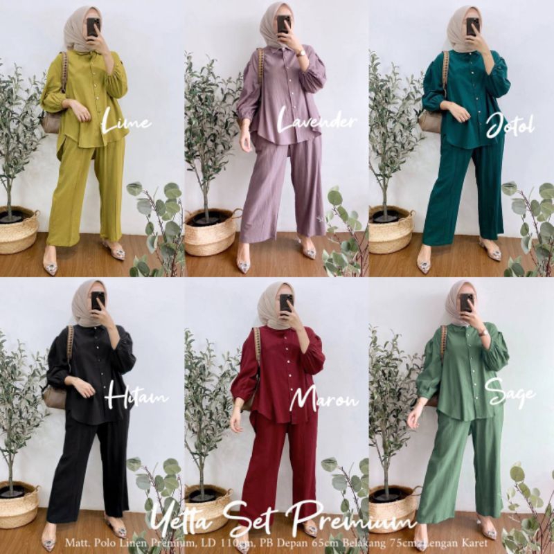 ONE SET YETTA SETELAN WANITA POLOS BAHAN POLO LINEN PREMIUM