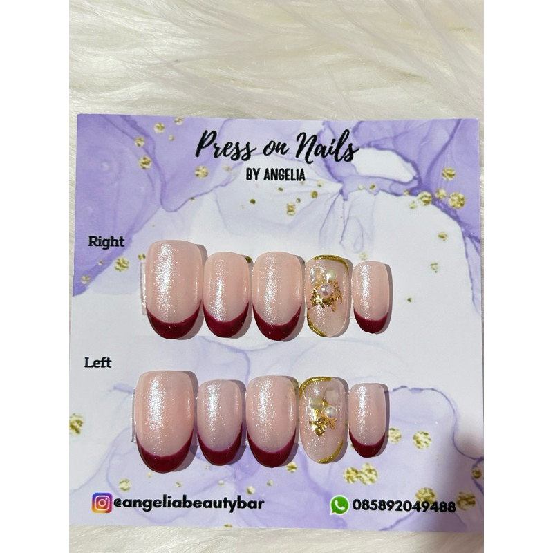 fake nails maroon french