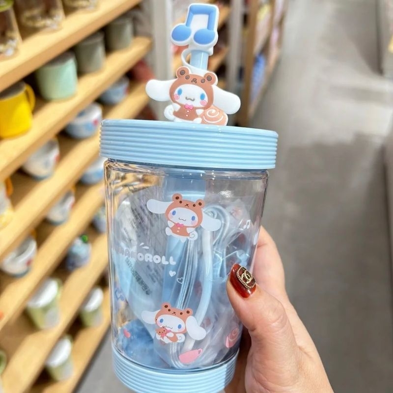 Sanrio x MINISO Botol Minum Sedotan Cinnamoroll Tumbler Gelas Plastik Mug Lucu With Strap