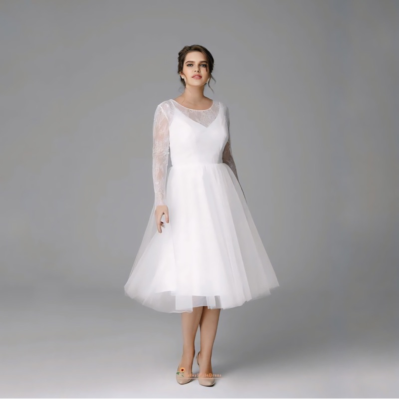 HAZEL GOWN - Gaun pesta wanita A line midi dress tulle tile lace brukat dress party big size jumbo u