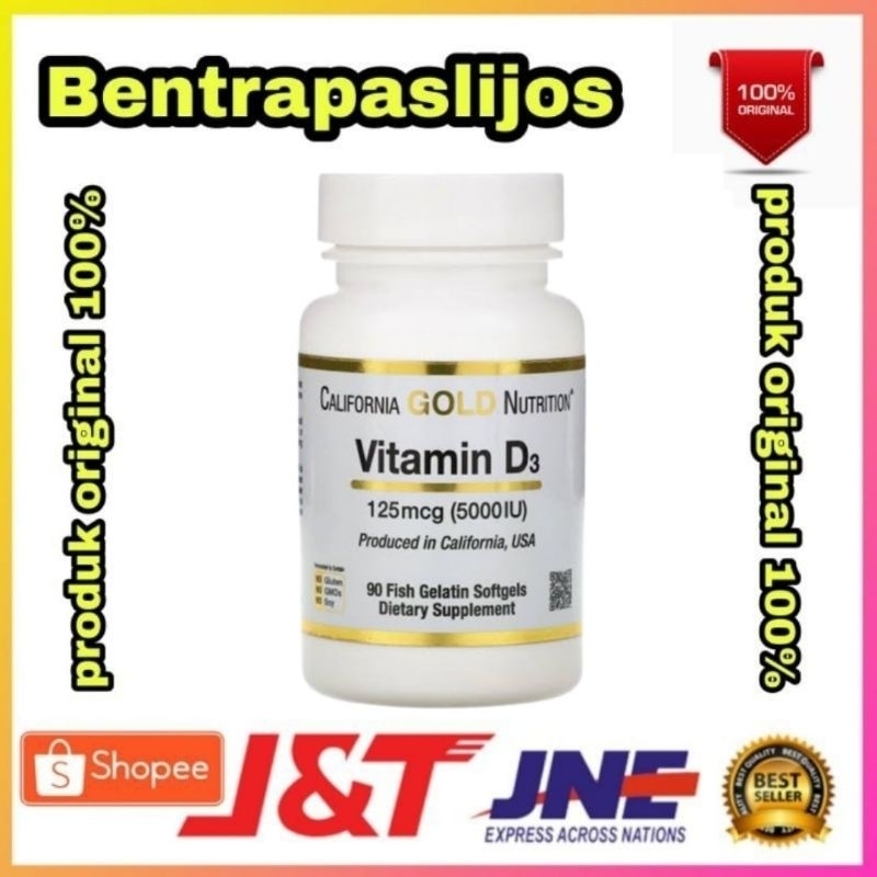 Vitamin D3 Vit D-3 5000IU 90 Softgels California Gold Nutrition Ori USA Vit D3 5000 iu Asli