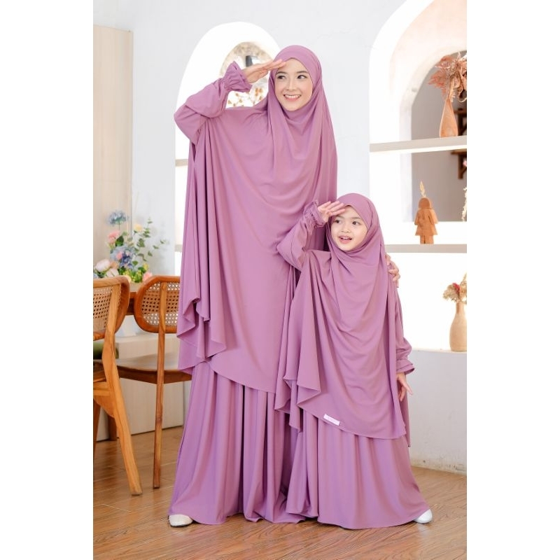 Gamis syar'i set couple Mom /kids FK AZZAHRA set bahan jersey