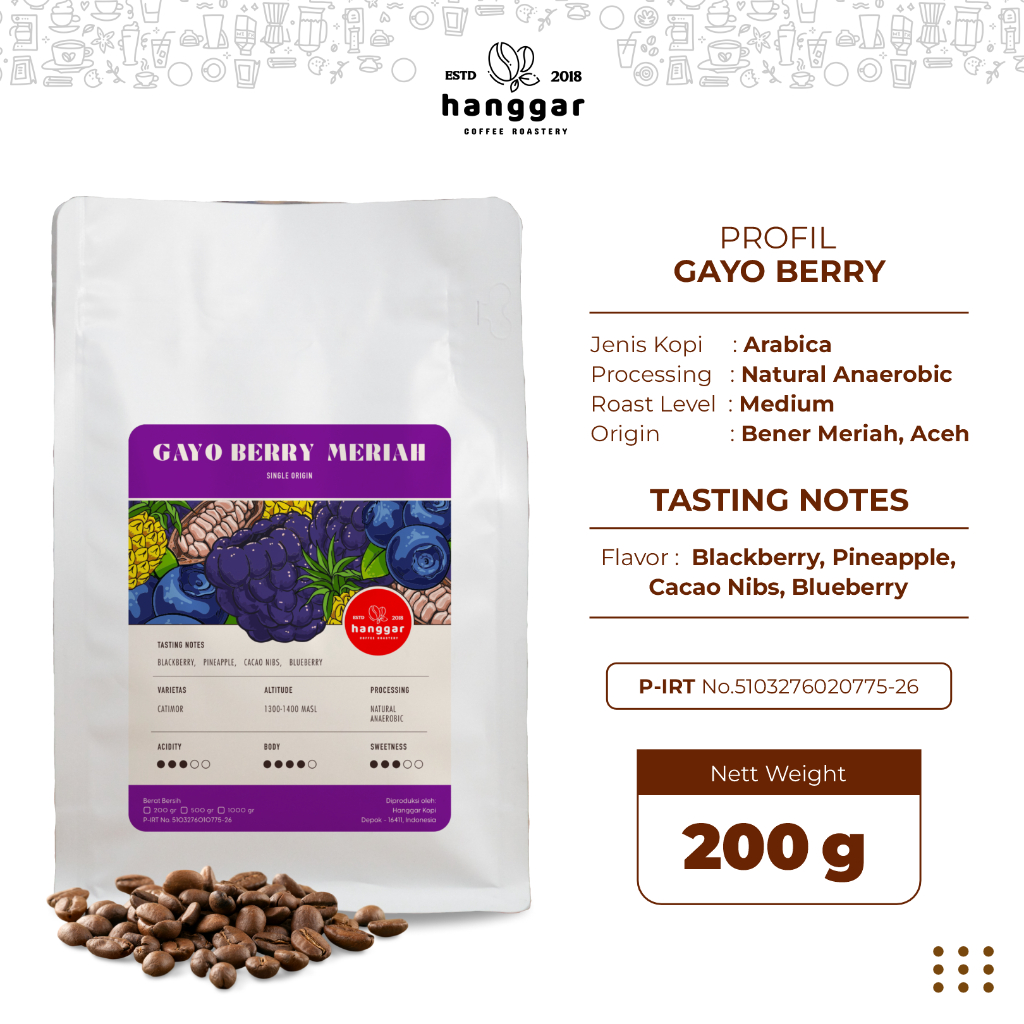 

Biji Kopi Coffe Bean Arabika Gayo Berry Meriah Hanggar Roastery Original
