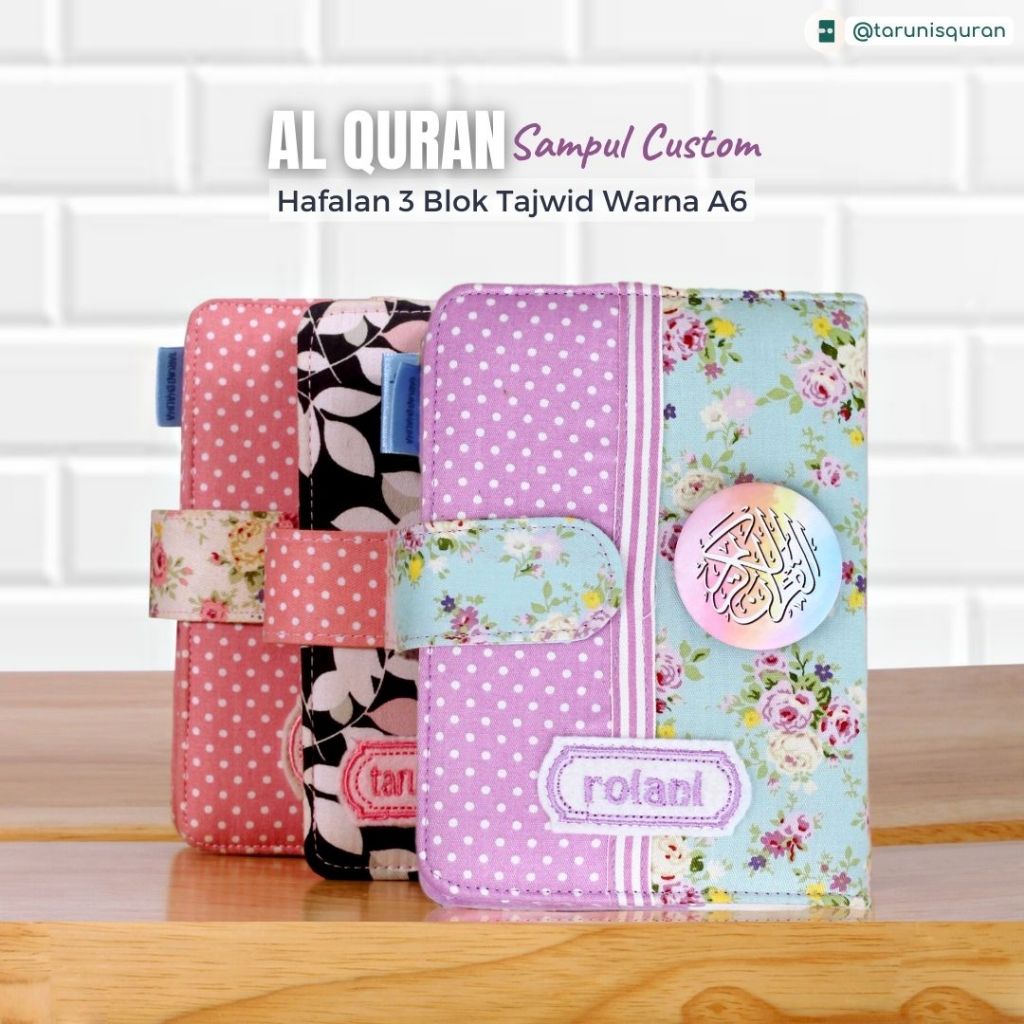 Al Quran Hafalan 3 Blok Warna Saku Sampul Custom Bordir Nama A6 HFI
