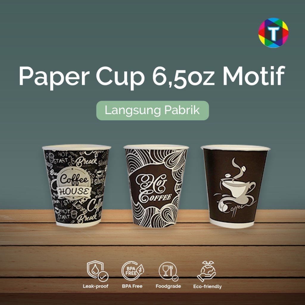 Paper Cup Motif 6,5oz / Gelas Kertas Minuman Kopi Tahan Panas / Hot Paper Cup Eceran - Eco-Friendly 