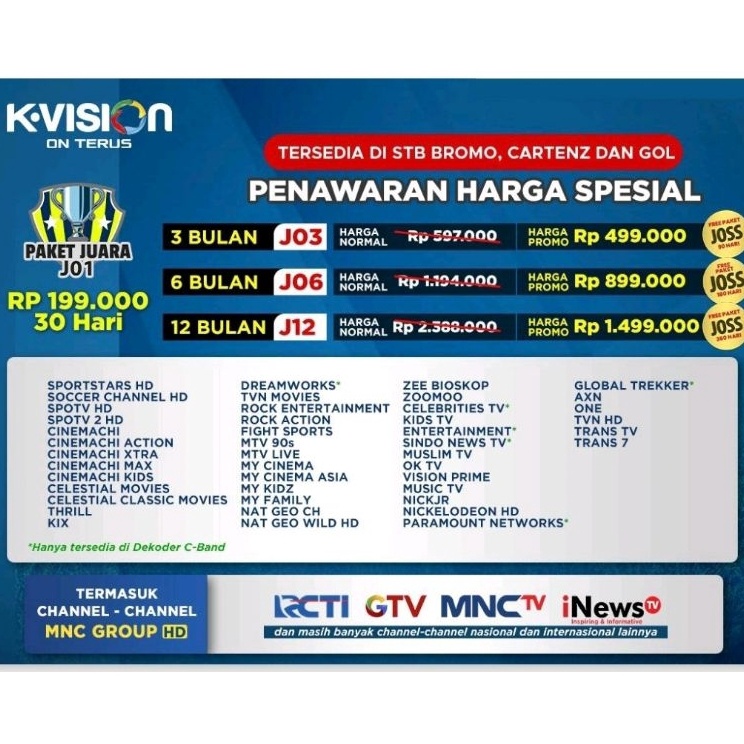 Ready Stock Ndm Paket JUARA J1 All channel K Vision Bromo Cartenz dan GOL K Vision Bergaransi Proses
