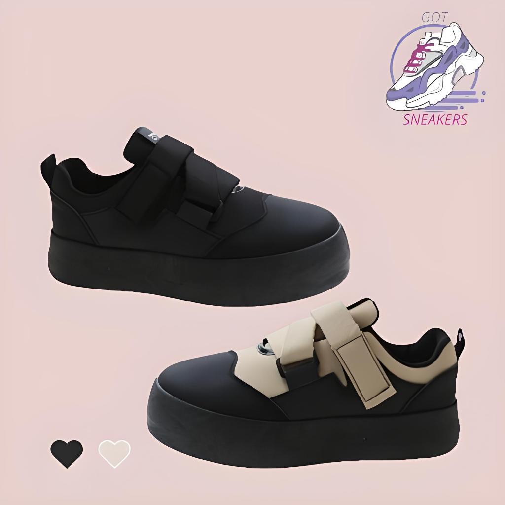 GOT FREE BOX Sepatu Sneakers Wanita Tanpa Tali Full Black Sepatu Sekolah Warna Hitam dan Khaki High 