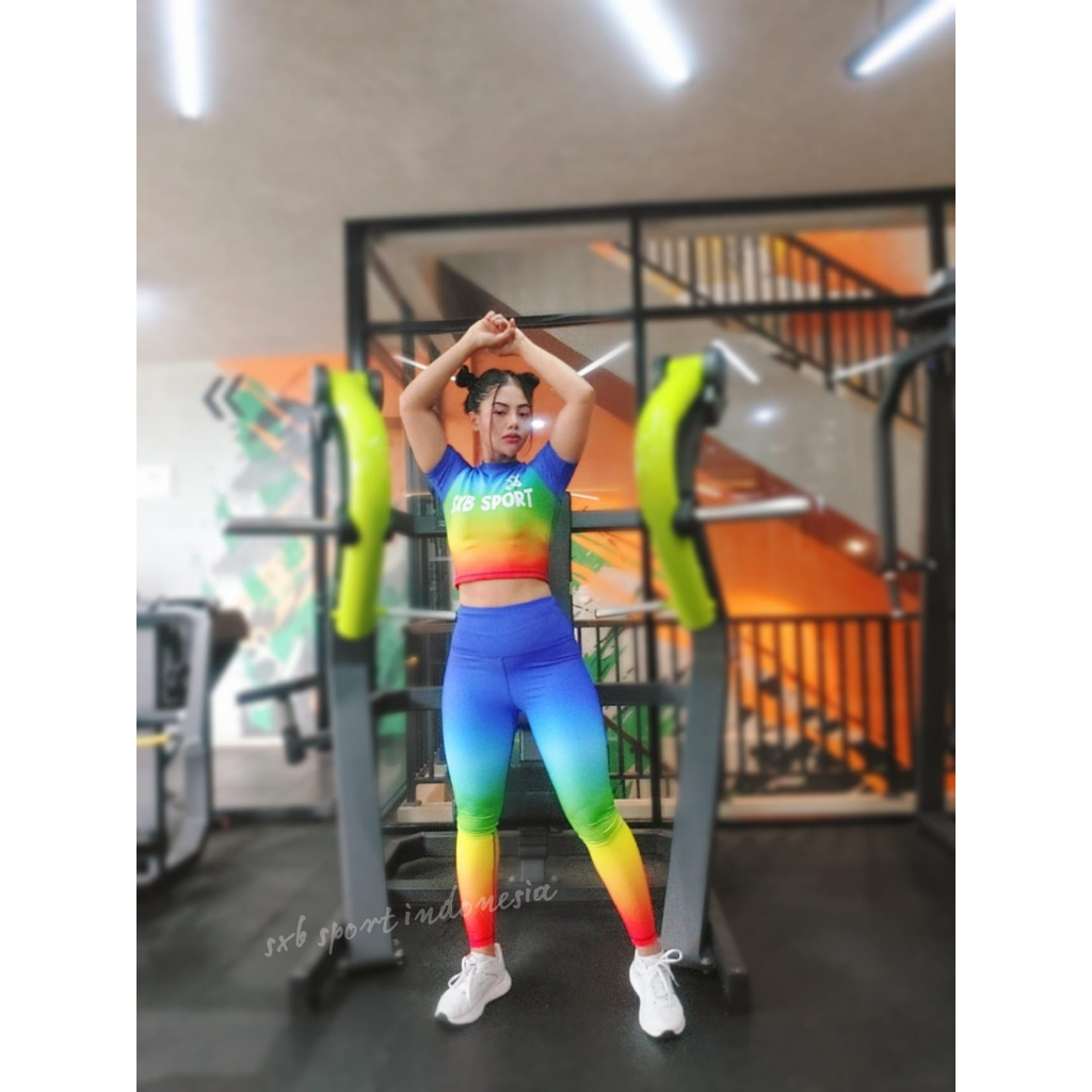 PAKAIAN OLAHRAGA SXB SPORT MULTIPLE COLOUR SHORTSLEEVE CROP AND LEGGING