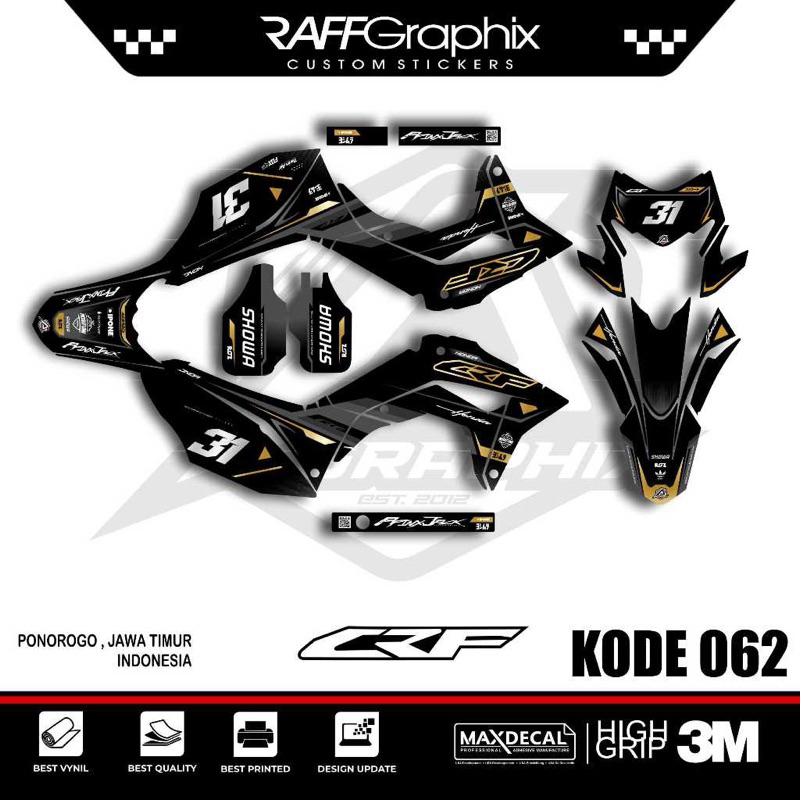 Decal sticker crf hitam gold- decal sticker crf 150l- sticker crf terbaru