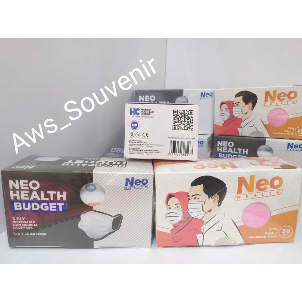 Masker Neo Health 3 Ply Earloop & Headloop Isi 50 Pcs KEMENKES