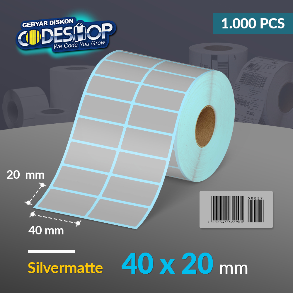 

Codeshop Label Silvermatte 40 x 20 mm 2 Line Stiker Printer Barcode Core 1 Inch Isi 1.000 Pcs