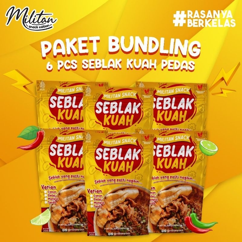 

PROMO BUNDLING PAKET 6 Pcs Seblak Kuah Instan Varian Pedas - Militan Snack Hot Mampus Jeletot Cuanki Siomay Kering Soker Kiloan