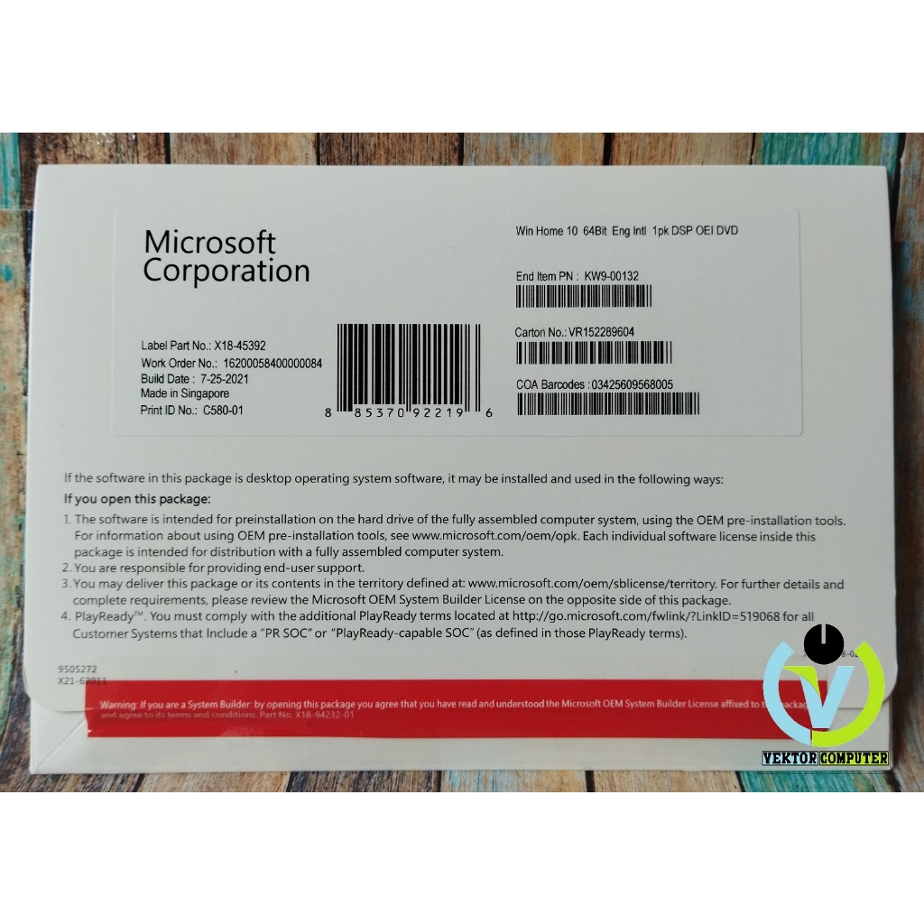 Windows 10 Home OEM With COA & DVD Installer Original 64 Bit Full Box