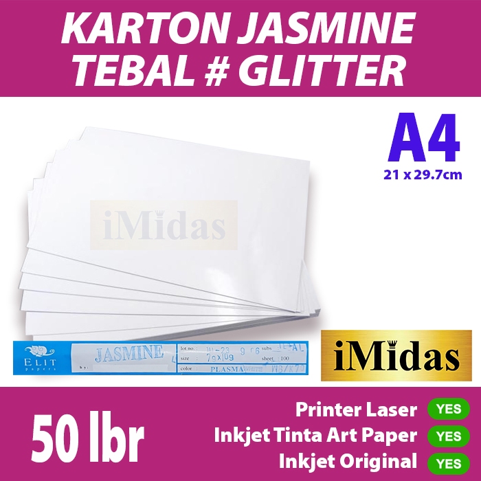 

Kertas Jasmine Putih 170gsm Glitter Ukuran A4 isi 50 lembar - Blangko Undangan Karton Sertifikat Kartu Ucapan Flower Dekorasi