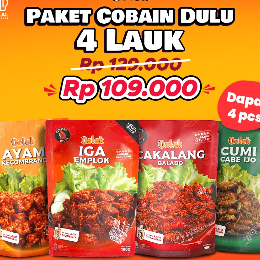 

1111 Oelek Paket Cobain Dulu 4 Laoek Iga Emplok Cakalang Balado Cumi Cabe Ijo Ayam Kecombrang Lauk Siap Saji