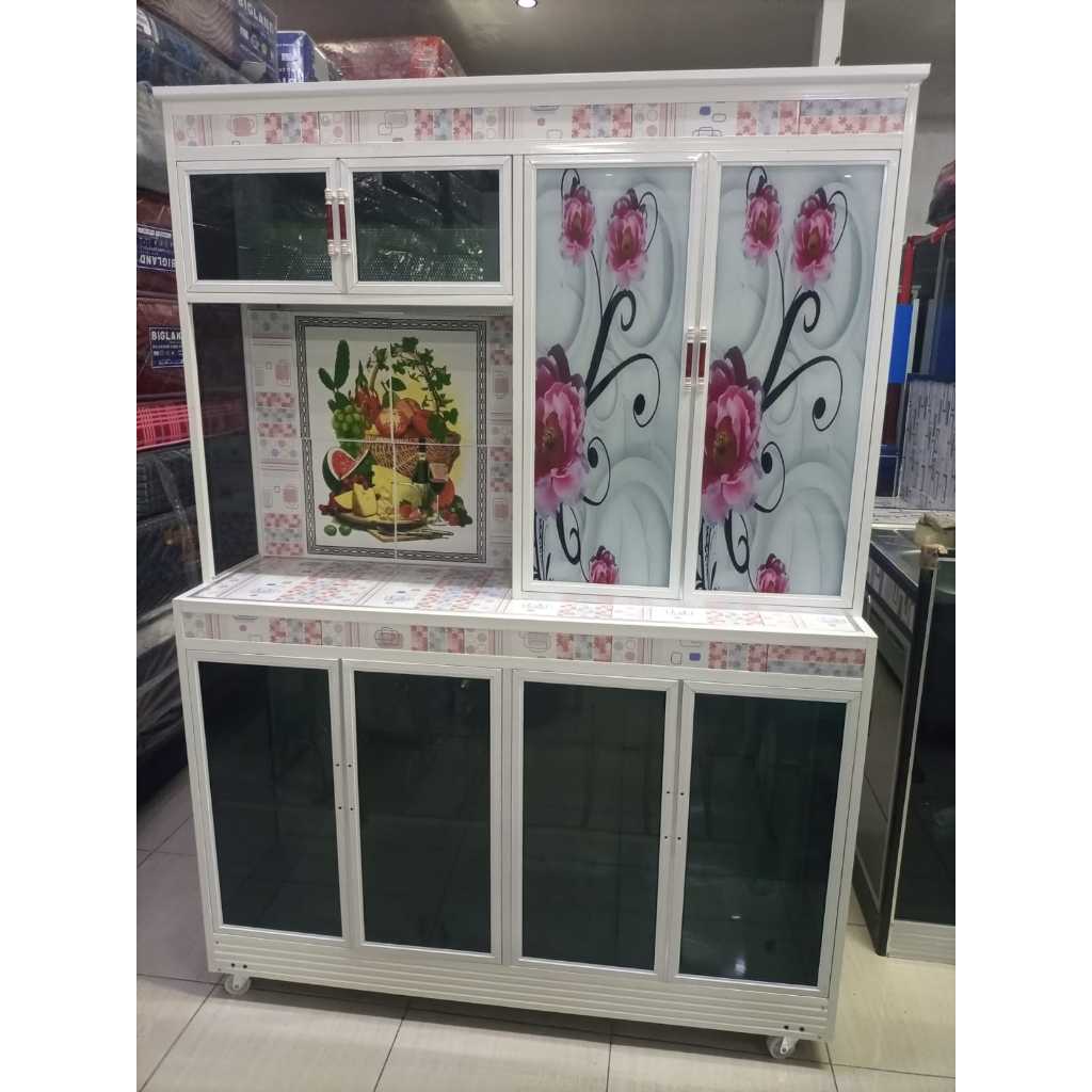 Rak Piring Kaca 8 Pintu dengan Roda