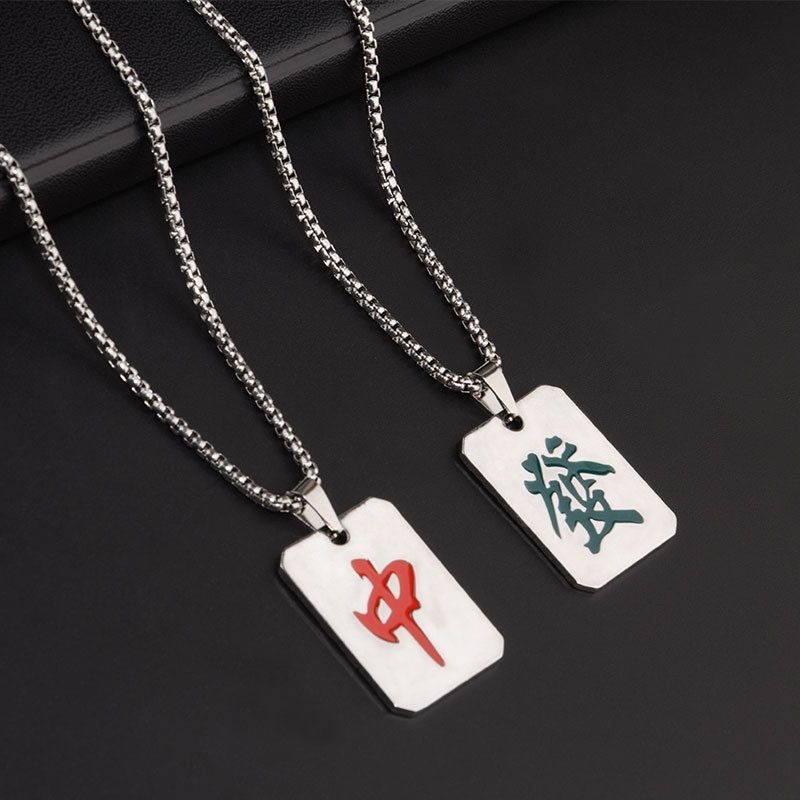 Kalung Letter China Mahjong / Kalung Rantai Liontin Plat Motif Kartu Tulisan China Permainan Mahyong