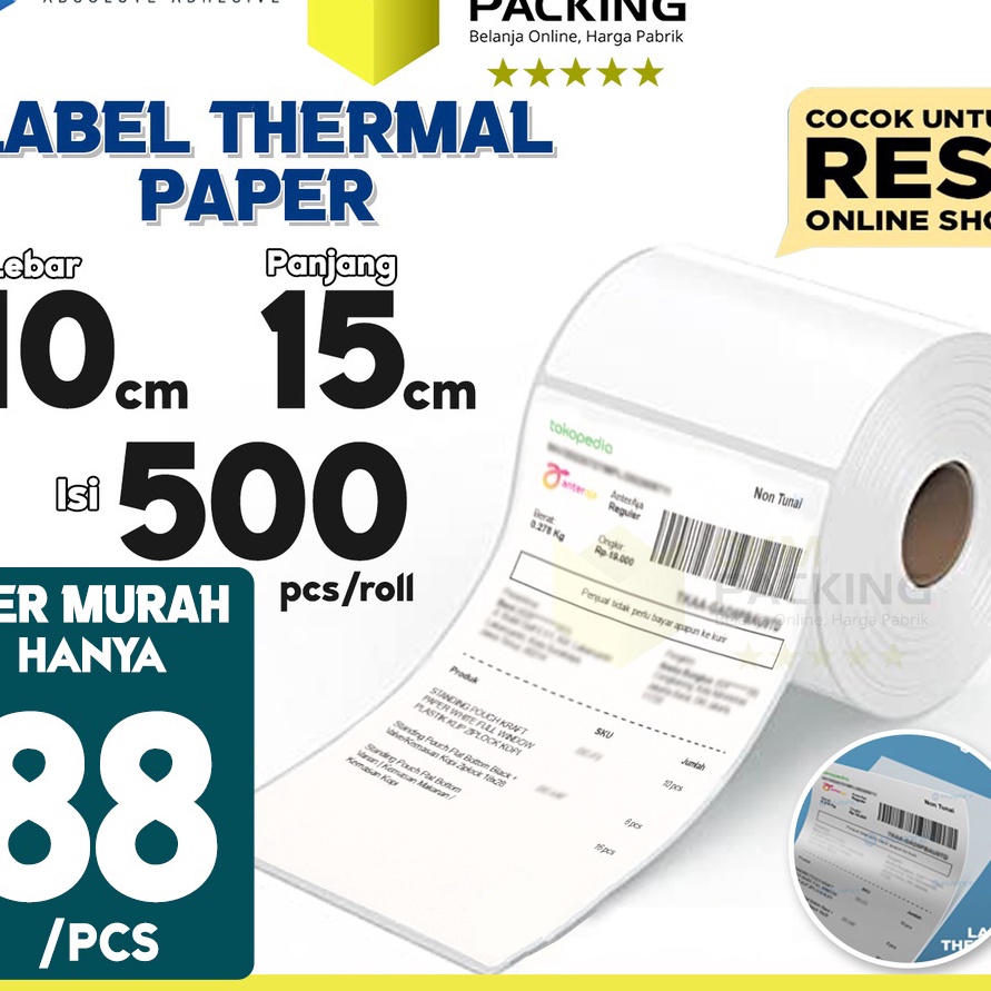 

Ready Stok Label Stiker Thermal Paper A6 1x15mm 1x15 cm Sticker Barcode Resi RUSFET TERMURAH
