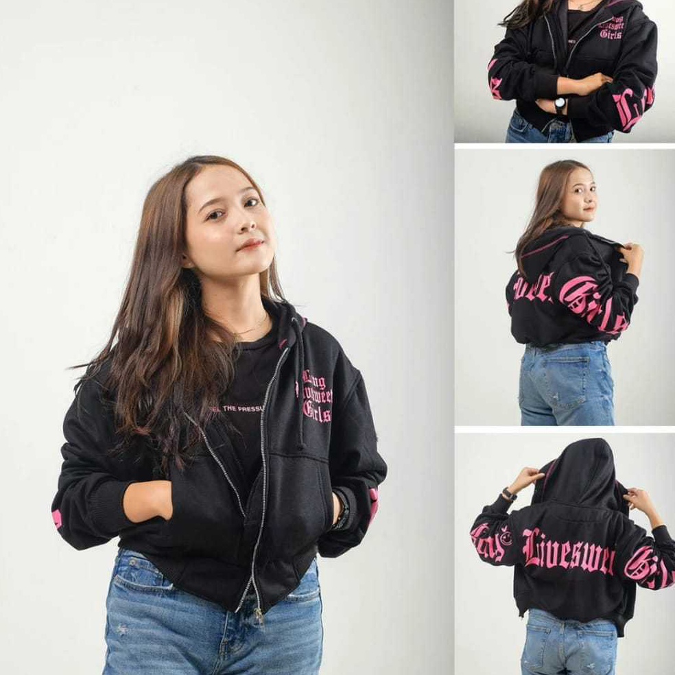 ART D66R Jaket Crop Hoodie Long Girls LiveSweet Simple Style Jacket Remaja Wanita