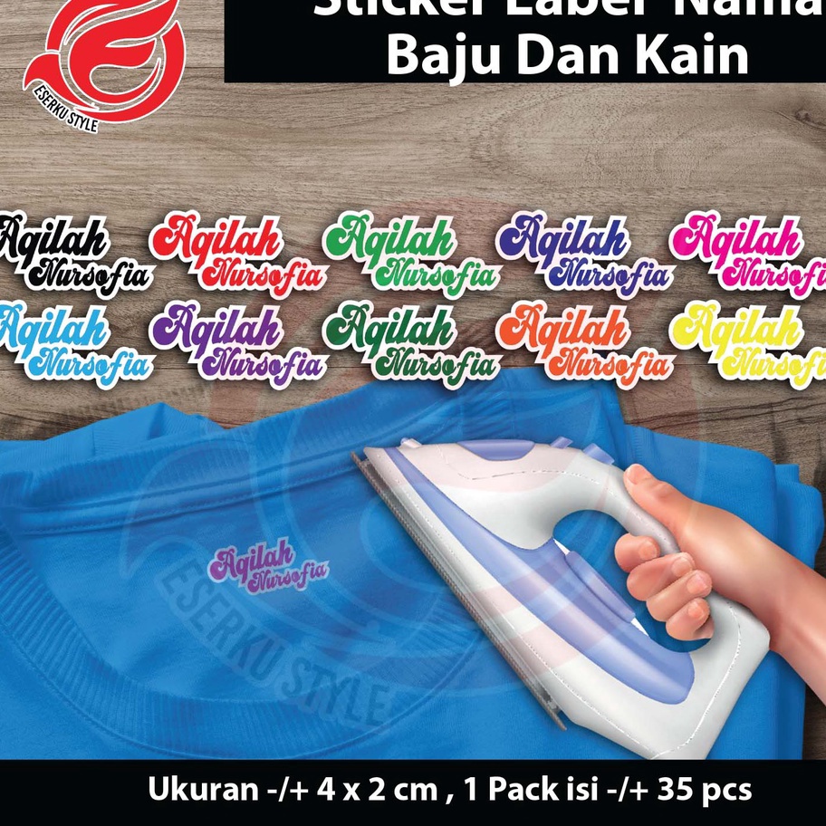 

MEGA SALE Sticker Label Nama Kain Baju Kaos Sablon Setrika Sticker Iron Custom Tulisan Per Pack isi 35 Pcs ukuran 4x2 cm