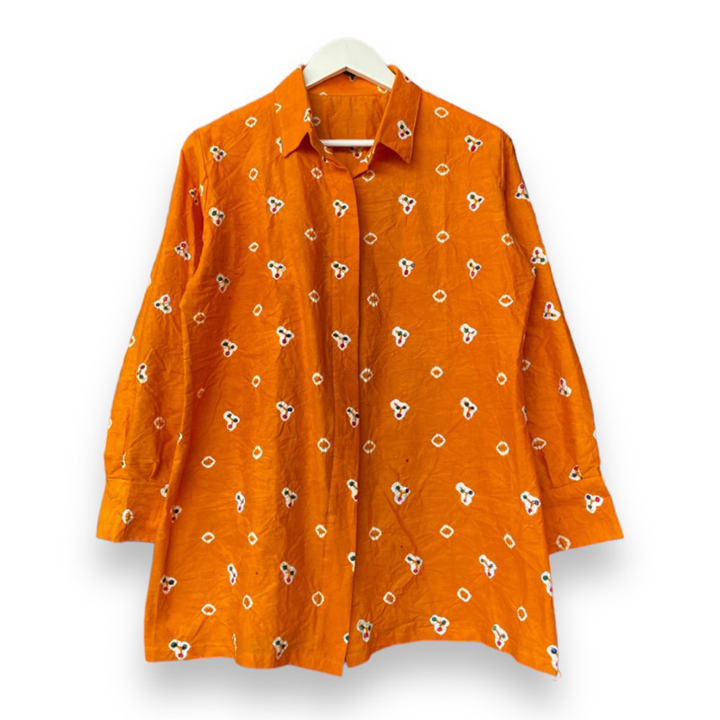 Atasan Kemeja Batik Wanita Kerja Modern Lengan Panjang Bahan Katun Jumputan Handmade Solo