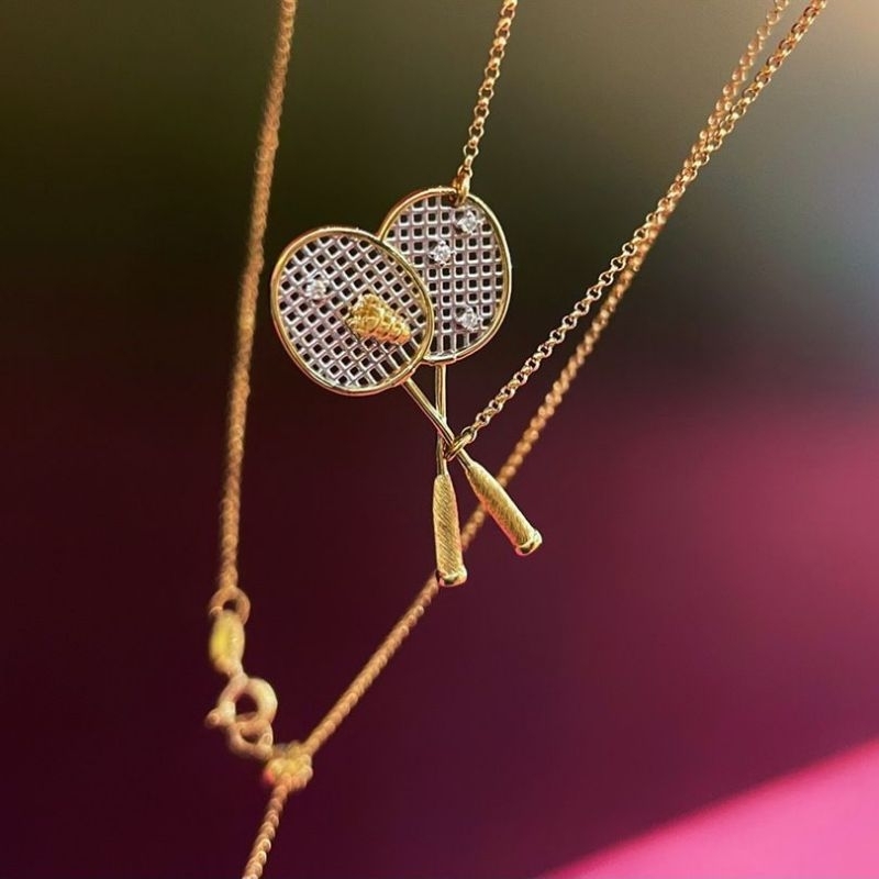 ( New ) Kalung Raket Bulutangkis | Liontin Badminton s925 lapis emas