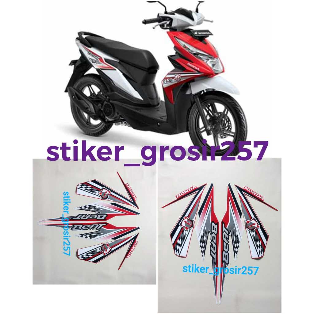 STIKER STRIPING & LIS BODY BEAT FI ESP 2018 PUTIH MERAH STANDAR