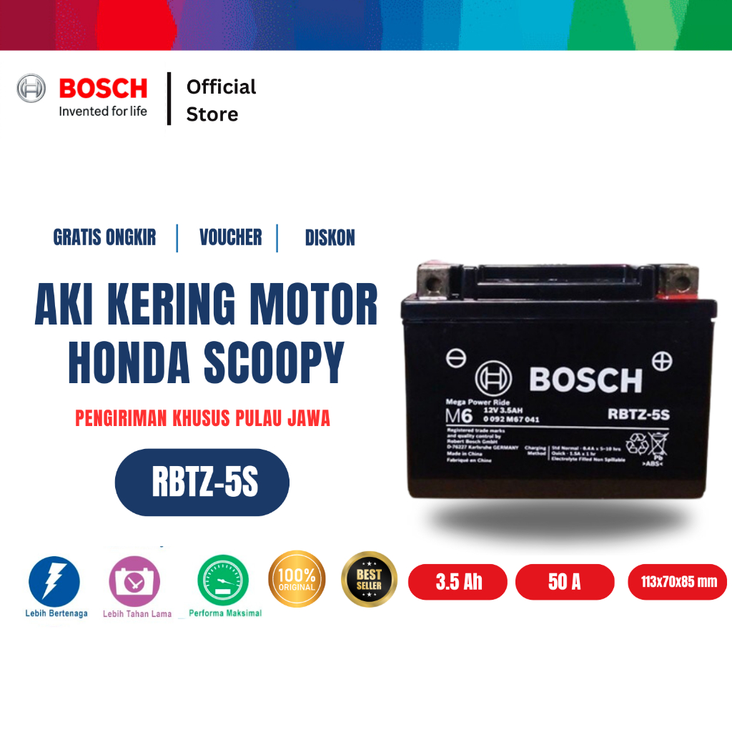 Aki Kering Motor Honda Scoopy, Scoopy Fi, Shoopy 110 ISS, Scoopy 2010 - Maintenance Free - RBTZ-5S