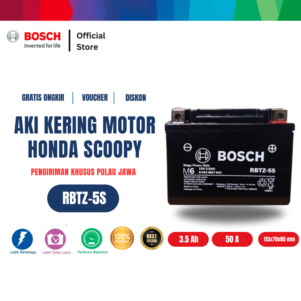 Bosch Aki Kering Motor Honda Scoopy, Scoopy Fi, Shoopy 110 ISS, Scoopy 2010 - Maintenance Free - RBT