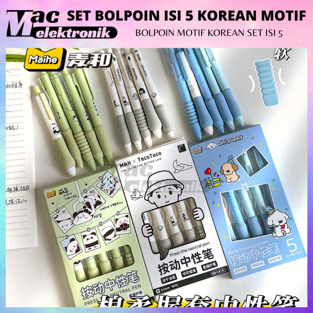 

SET BOLPEN ISI 5 MOTIF LUCU KOREAN CUTE PEN IN BOX 0.5 mm TACOTACO PEN