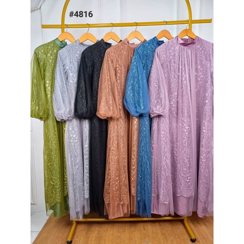 Gamis Tile Burkat Premium Dress Pesta Burkat Mewah Gamis Lengan Balon ld 110