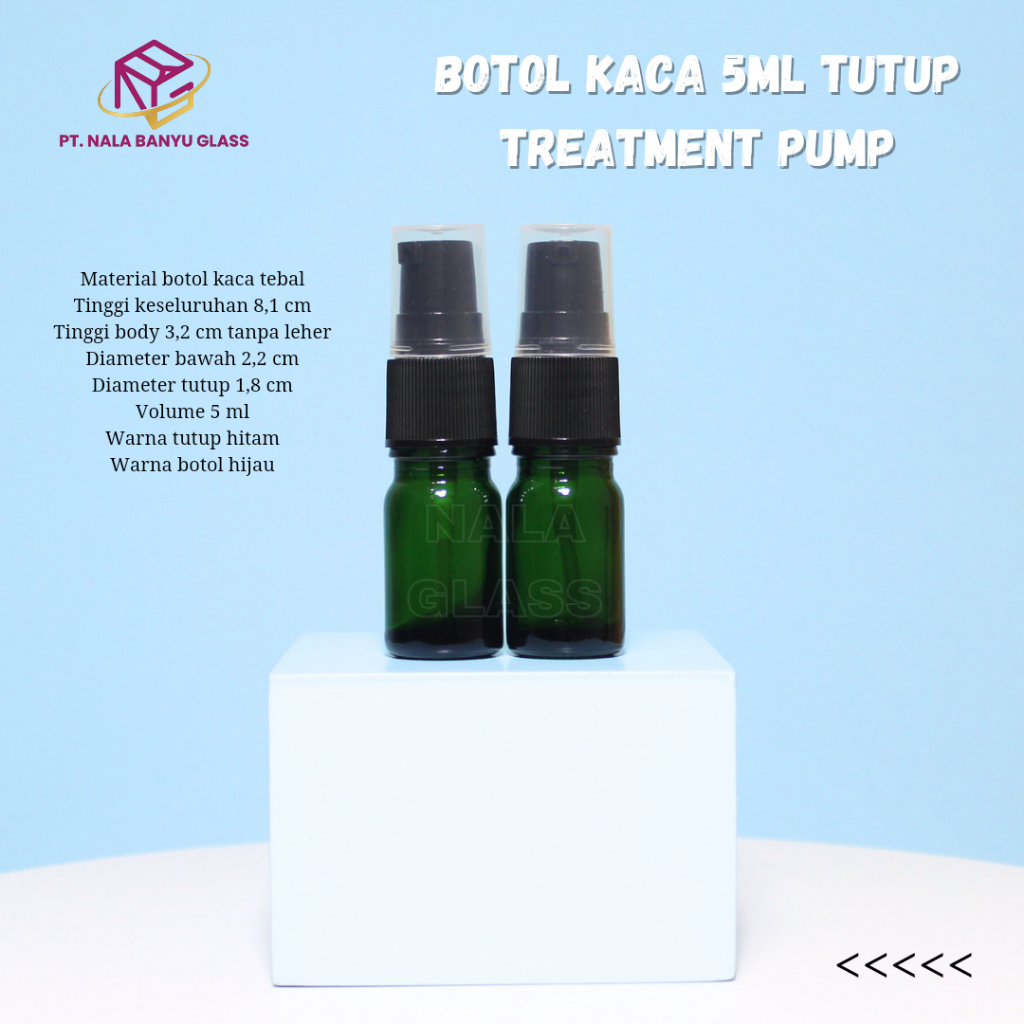 botol kaca pump 5ml hijau / botol kaca 5ml tebal pump hitam