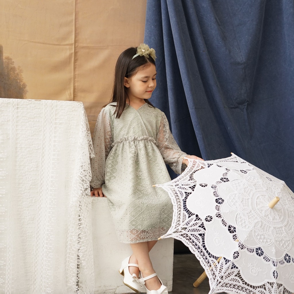 MOONJOY NOORA DRESS - dress anak lebaran idul fitri hari raya ied 2024 sage green hijau soft blue bi