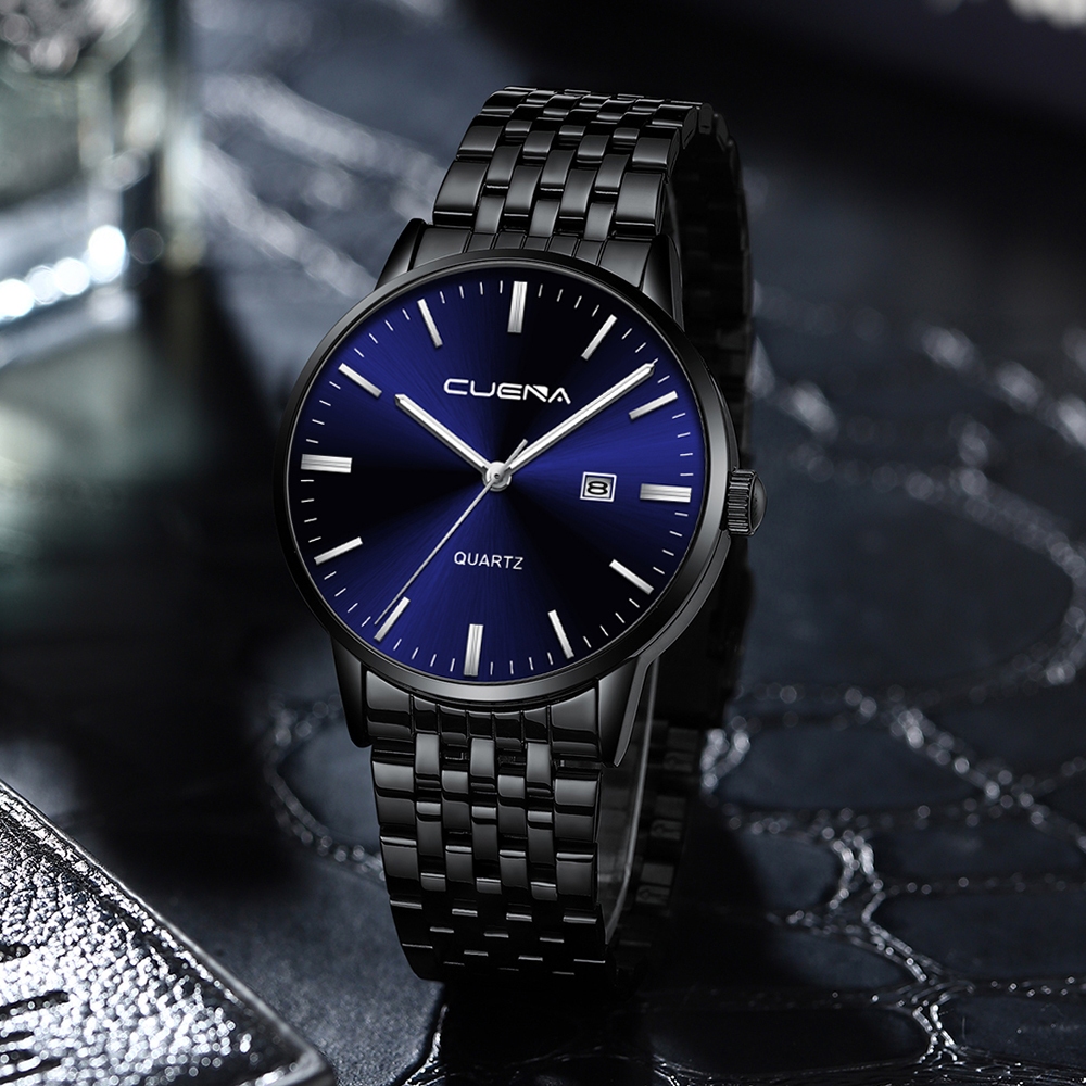 favorit cuena jam tangan pria 6007 kuarsa olahraga kasual tali baja tahan karat jam tangan cowok