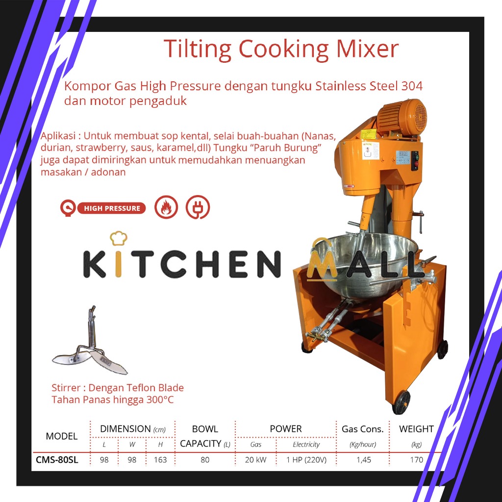GETRA CMS-80SL Tilting Cooking Mixer/Kompor Gas dan Listrik Mixer